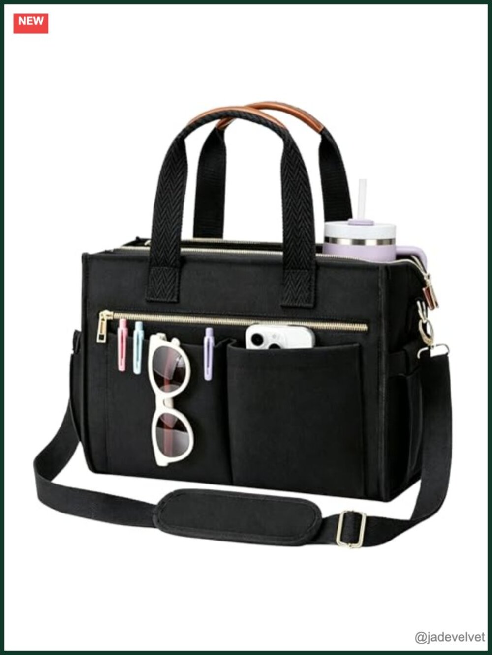 Canvas Tote Bag with Laptop Compartment & Cup Holder for Work Travel